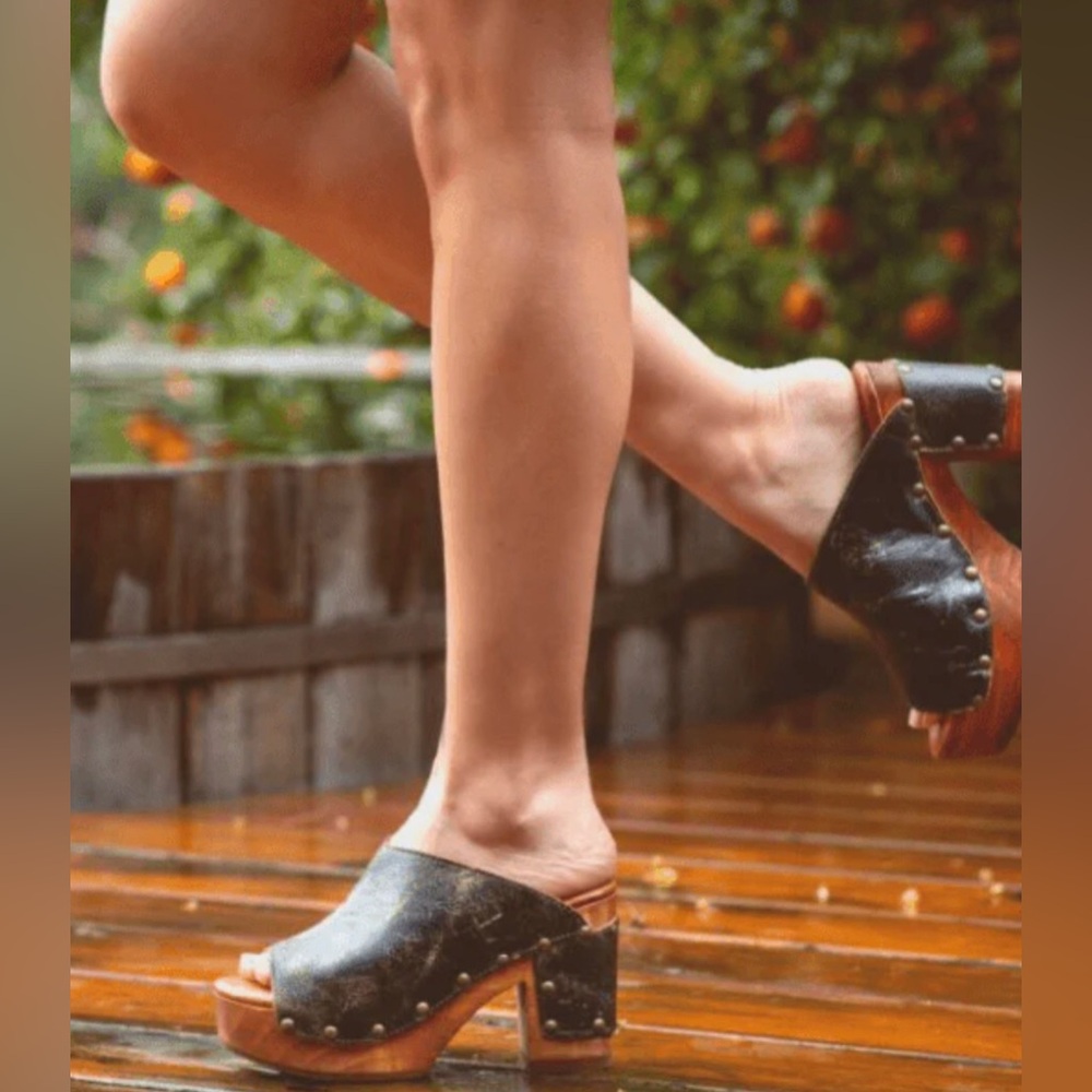🔴SOLD Bed Stu DEVA Mule Clogs Platform Sandal Black Lux Distressed Leather - Picture 2 of 14